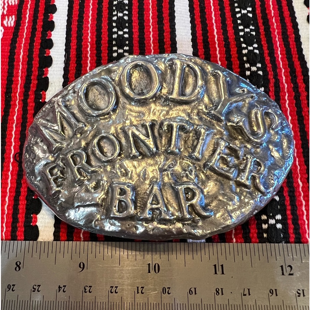 Rare Find! Huge Handmade Belt Buckle Woodys Frontier Bar